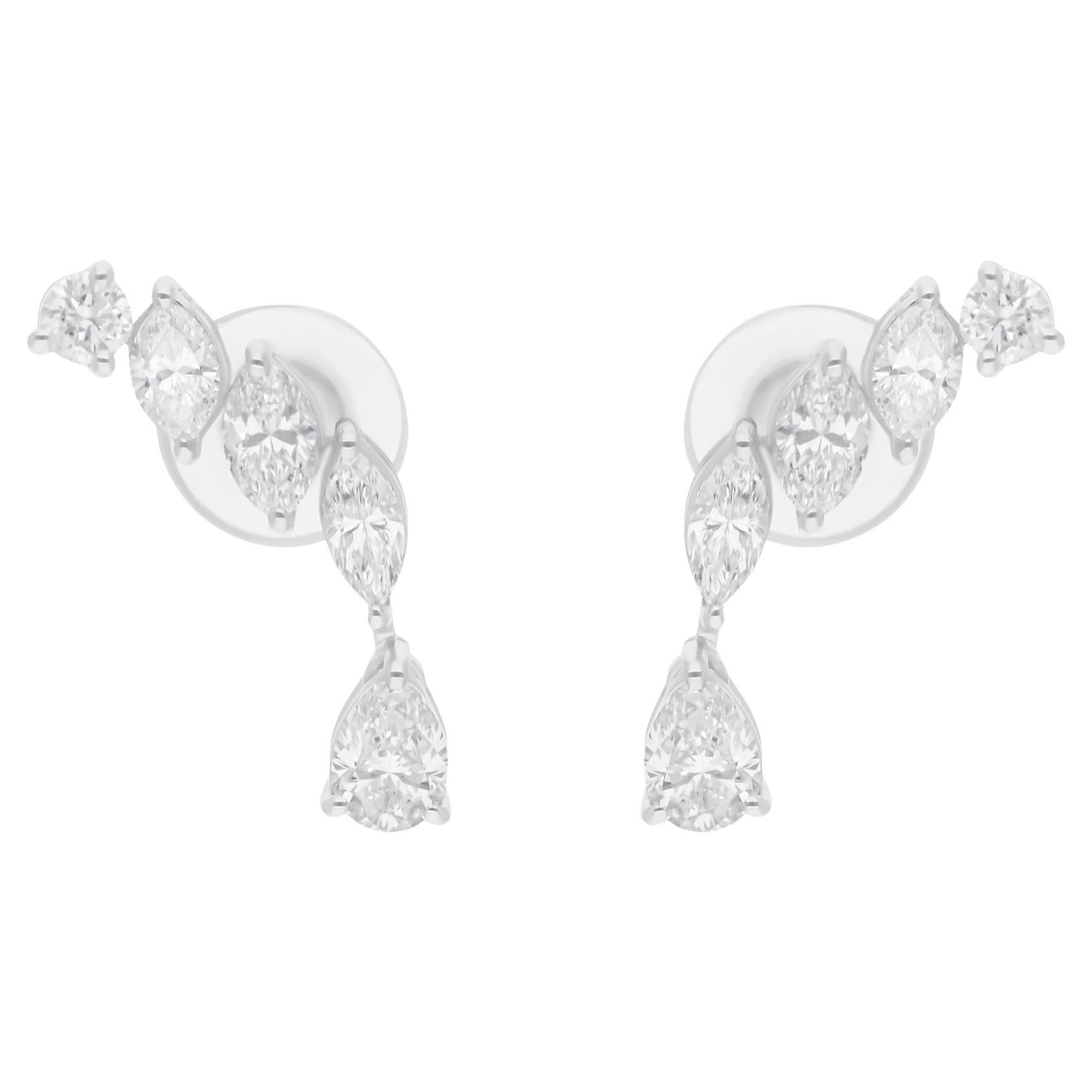 1.09 Carat SI/H Round Pear Marquise Diamond Earrings 18 Karat White Gold Jewelry