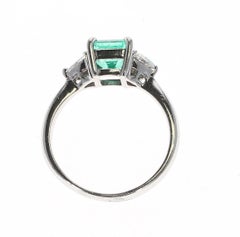 1.09 Carat Natural Square-Cut Emerald Three-Stone Ring, Platinum