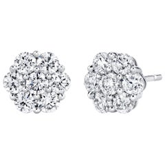 Pendientes Racimo Floral de Diamantes en Oro Blanco, 1,09 Quilates Total