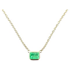 1.09 Carat Weight Green Emerald Emerald Cut Solitaire Necklace in 14k Yellow G