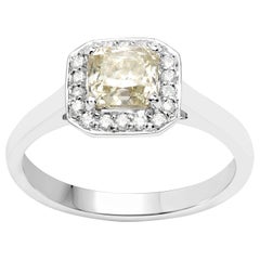1.09 Carat Yellow Diamond and 0.18 Carat Diamond 18 Karat White Gold Ring