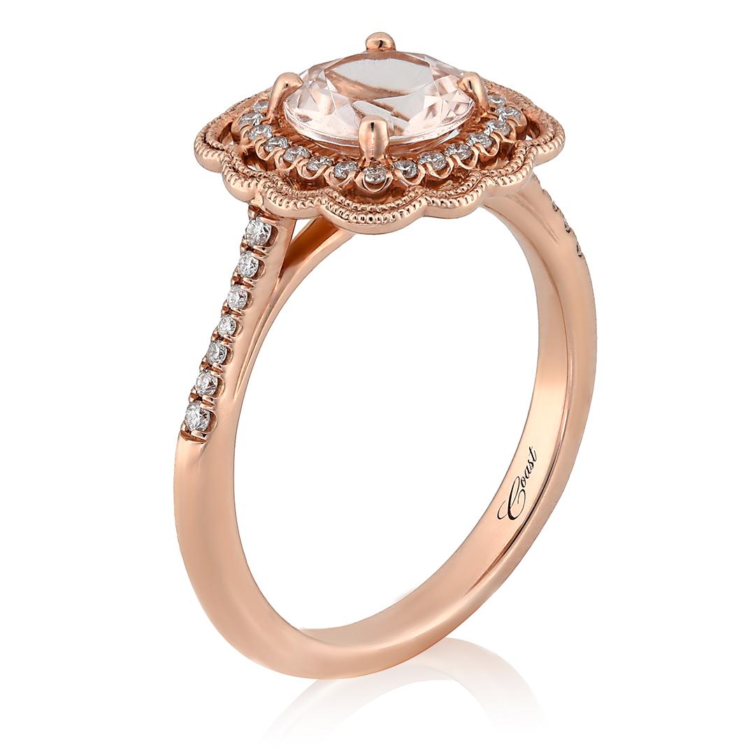 Mixed Cut 1.09 Carats Morganite Diamonds set in 14K Rose Gold Ring For Sale