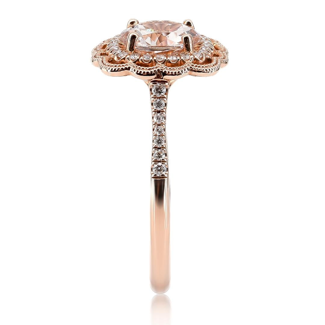 1.09 Carats Morganite Diamonds set in 14K Rose Gold Ring In New Condition For Sale In Los Angeles, CA