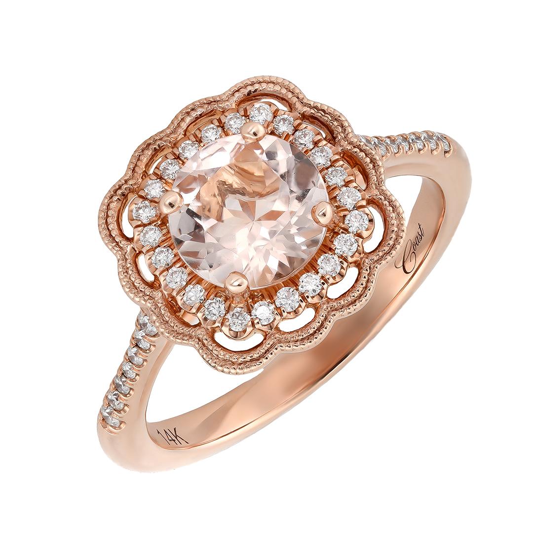 Women's 1.09 Carats Morganite Diamonds set in 14K Rose Gold Ring For Sale