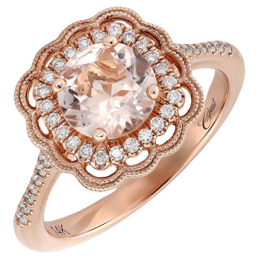 1.09 Carats Morganite Diamonds set in 14K Rose Gold Ring For Sale