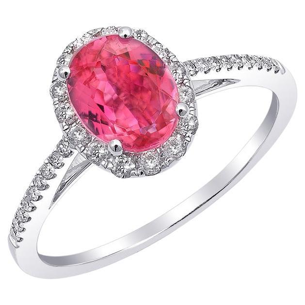 1.09 Carats Neon Tanzanian Spinel Diamonds set in 14K White Gold Ring For Sale