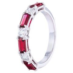 1.09 Carats Ruby and 0.34 Carats Diamond Band Ring in 18K White Gold