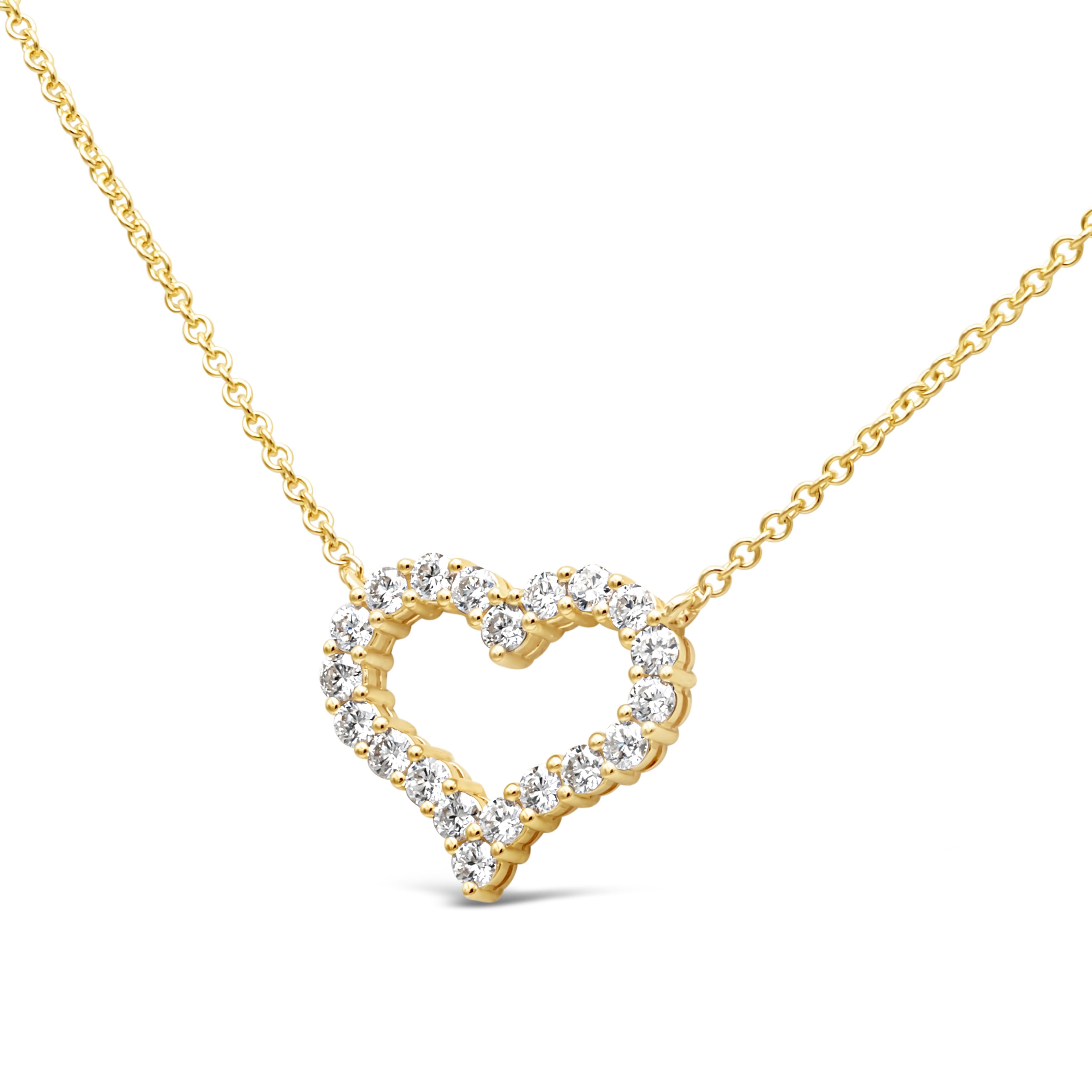 Round Cut 1.09 Carats Total Brilliant Round Diamond Open-Work Heart Pendant Necklace For Sale
