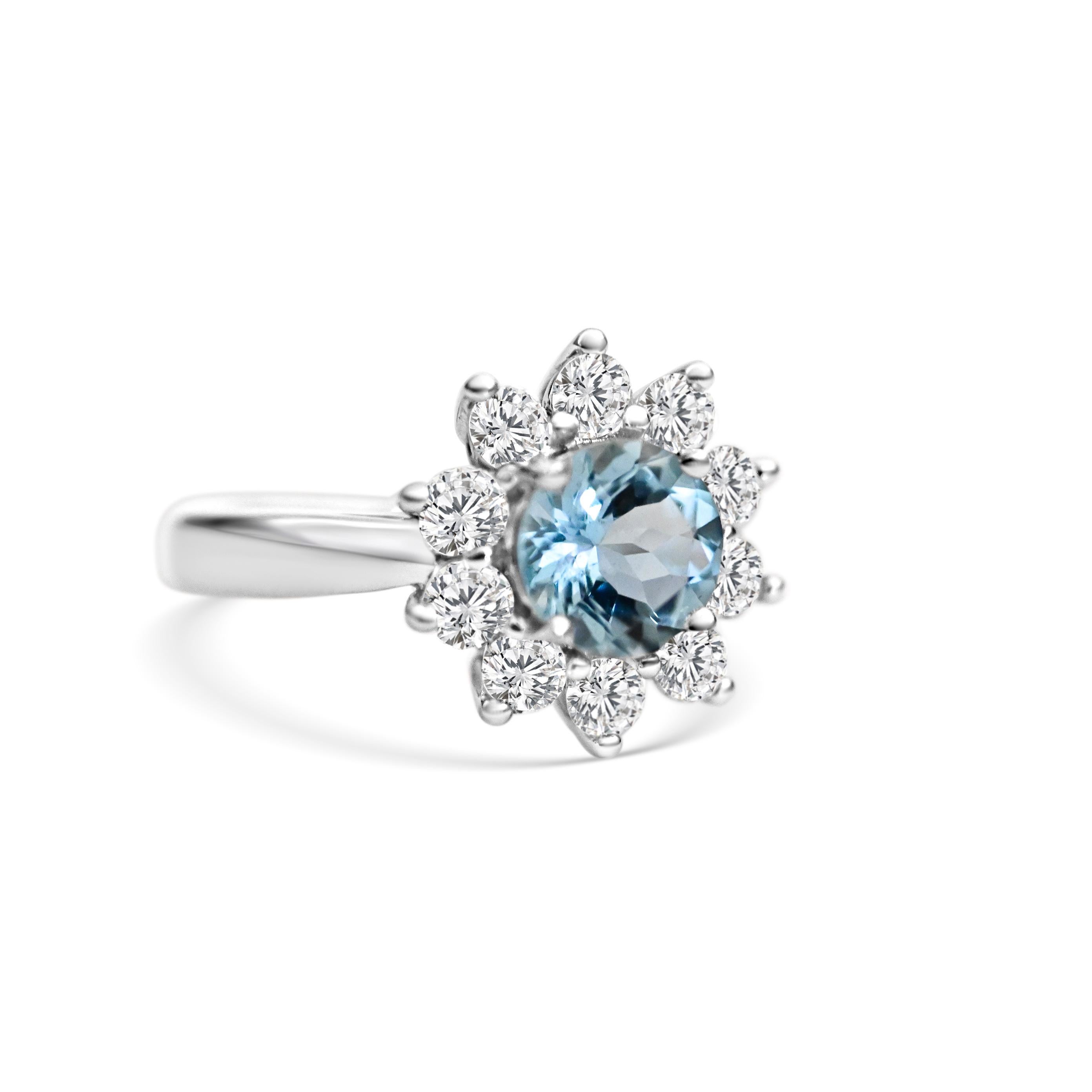 Round Cut Natural Aquamarine Sterling Silver Ring for Women March Birthstone Ring Gift For Sale