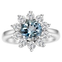 1.09 Ct Aquamarie Ring 925 Sterling Silver Rhodium Plated Bridal Rings