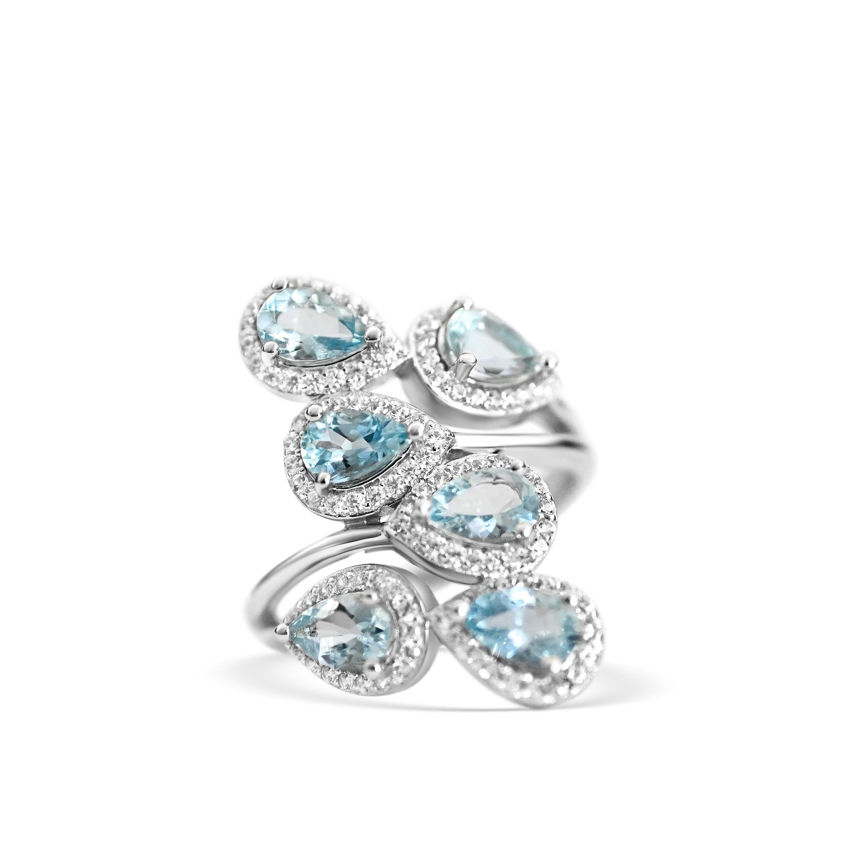 Art Deco 1.09 Ct Aquamarie Ring 925 Sterling Silver Rhodium Plated Cluster Rings For Sale