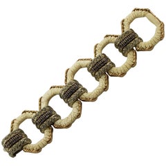 1.09 ct Diamonds, 5.77 ct Tanzanite, 29.5 g Carved Stone Rose Gold Silver Bracelet
