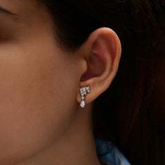 1.09 Ct Emerald Pear Cut Natural Diamond Drop Earrings 14k White Gold