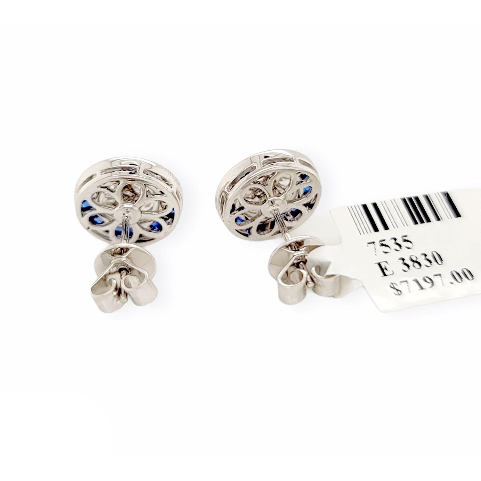 Women's or Men's 1.09 CT Natural Blue Sapphire & 0.89 CT Diamonds18K White Gold Stud Earrings For Sale