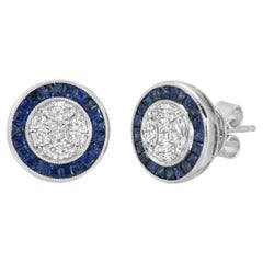 1.09 CT Natural Blue Sapphire & 0.89 CT Diamonds18K White Gold Stud Earrings