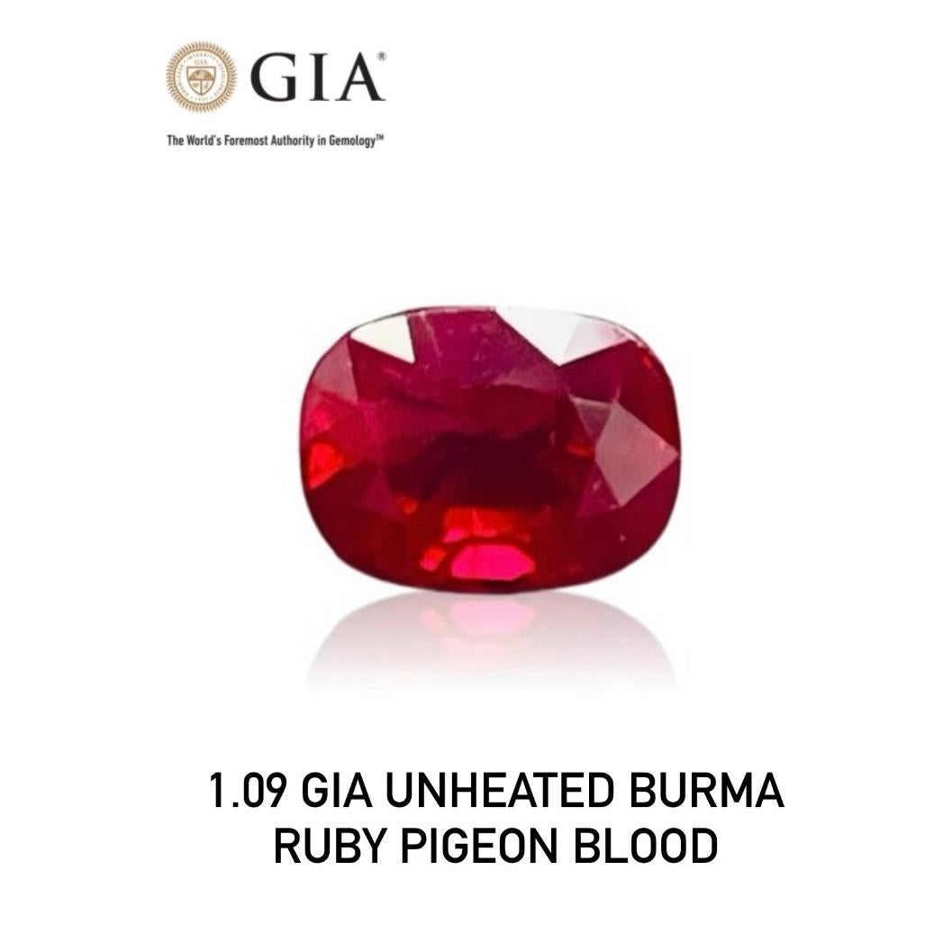 Pierre précieuse rubis de Birmanie de couleur sang de pigeon non chauffée et certifiée GIA de 1,09 carat en vente 3