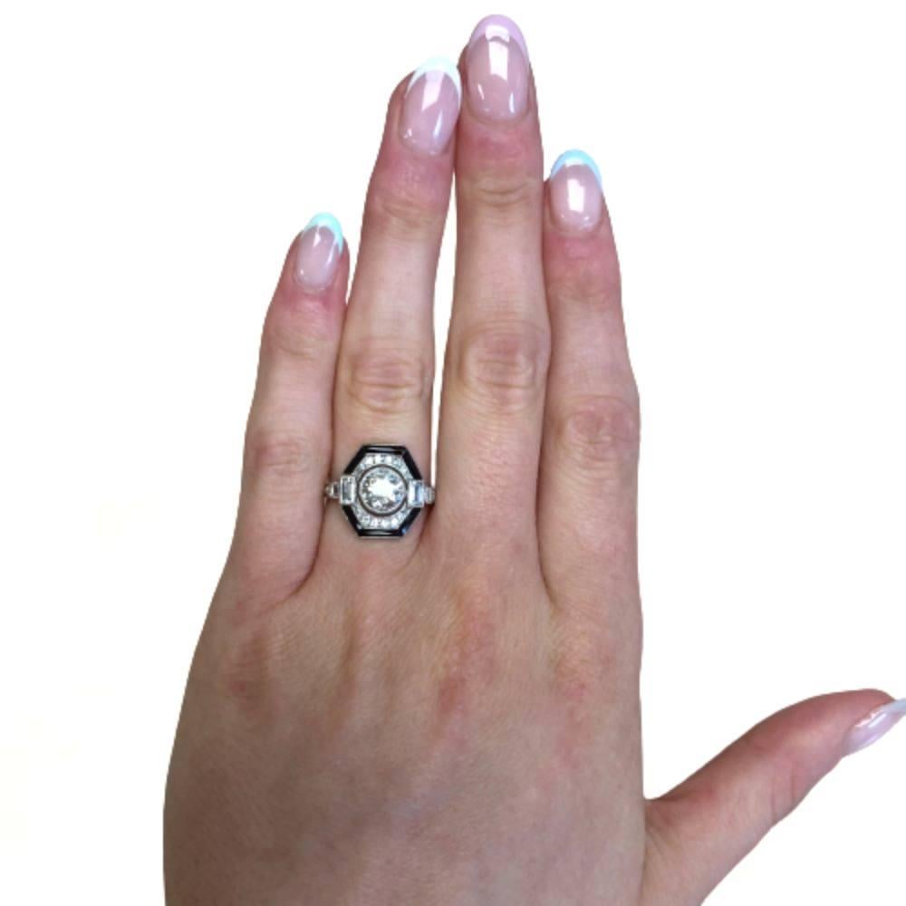 Old European Cut 1.09 Old Euro-Cut Diamond Engagement Ring, VS1 Clarity, Diamond and Onyx Halo