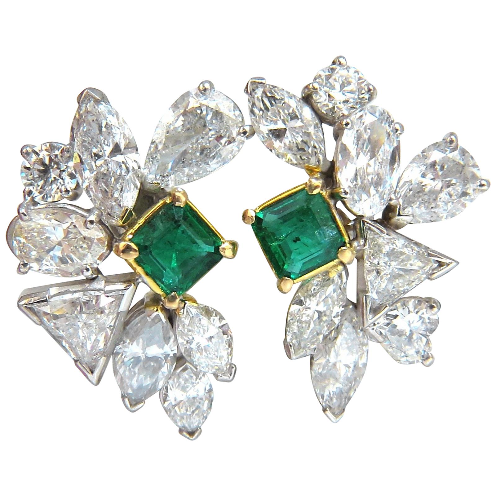 10.90 Carat Natural Emerald Diamond Crescent Cocktail Earrings Glamour Prime For Sale