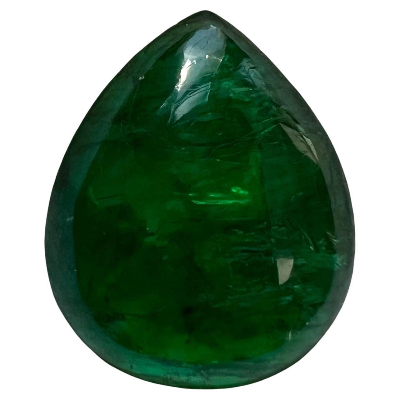 10.90 Carat Natural Emerald Pear Cabochon Sugarloaf May Birthstone Loose Gem