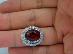 10.90 Carat Natural Hessonite Garnet Diamonds Ring 14 Karat Double Halo*