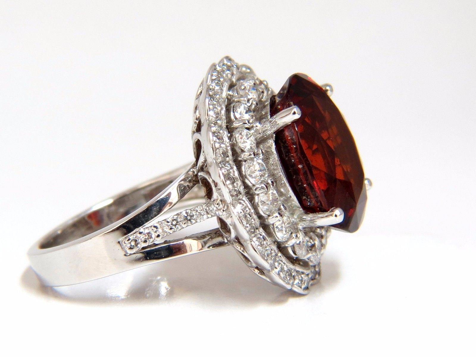 Oval Cut 10.90 Carat Natural Hessonite Garnet Diamonds Ring 14 Karat Double Halo For Sale
