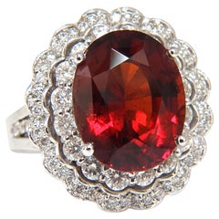 10.90 Carat Natural Hessonite Garnet Diamonds Ring 14 Karat Double Halo*