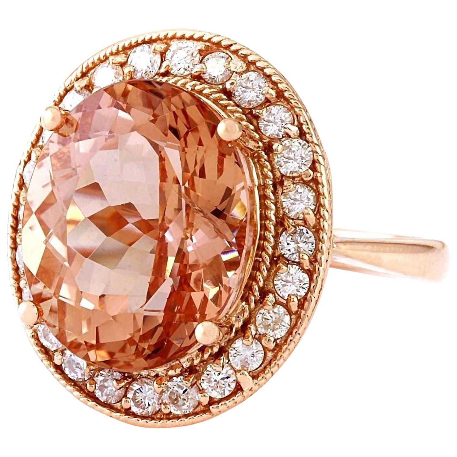 10.90 Carat Natural Morganite 14K Solid Rose Gold Diamond Ring
 Item Type: Ring
 Item Style: Cocktail
 Material: 14K Rose Gold
 Mainstone: Morganite
 Stone Color: Peach
 Stone Weight: 10.20 Carat
 Stone Shape: Oval
 Stone Quantity: 1
 Stone
