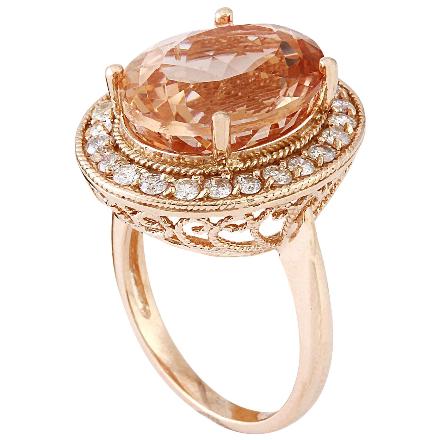 Oval Cut Morganite Diamond Ring In 14 Karat Solid Rose Gold  For Sale