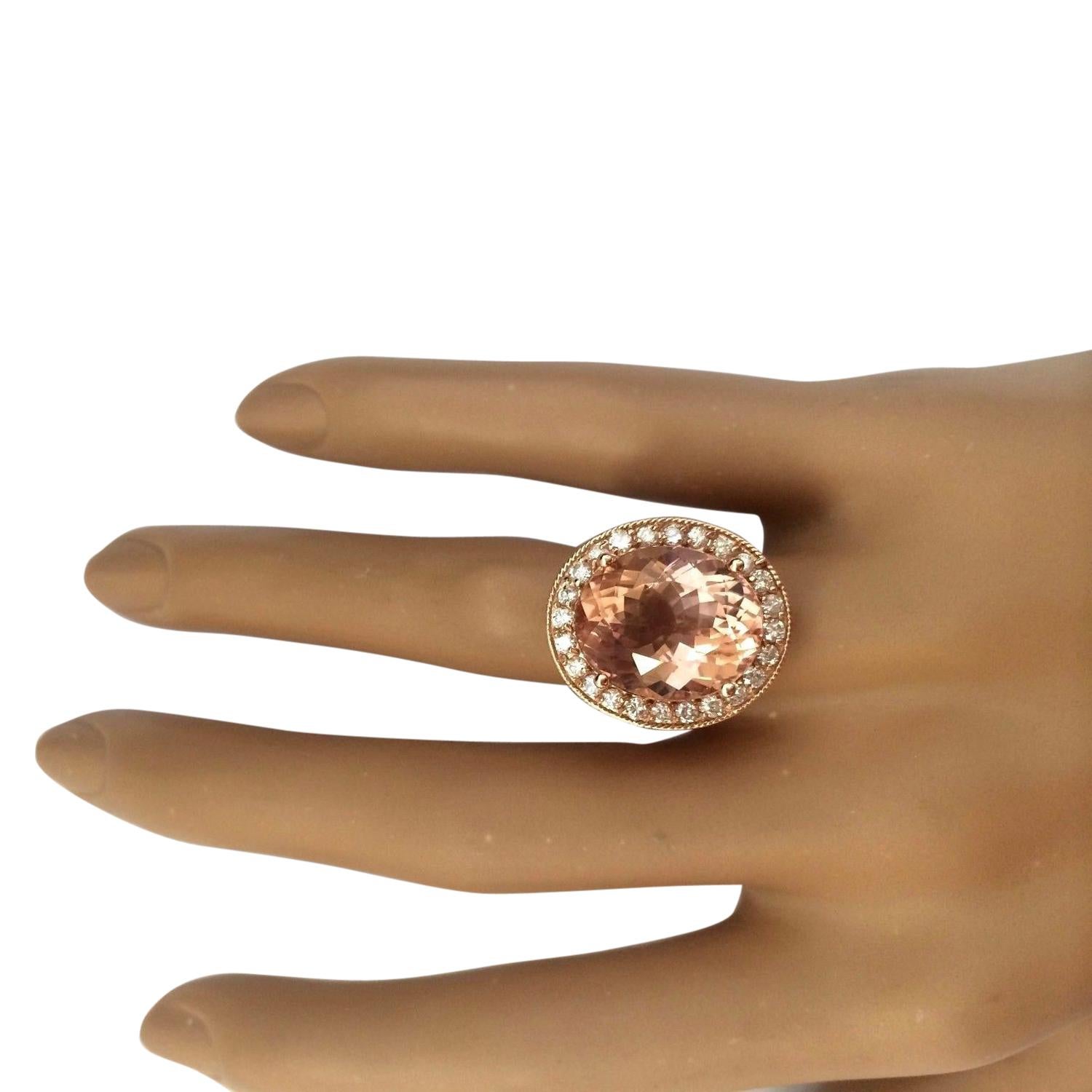 Morganite Diamond Ring In 14 Karat Solid Rose Gold  In New Condition For Sale In Los Angeles, CA