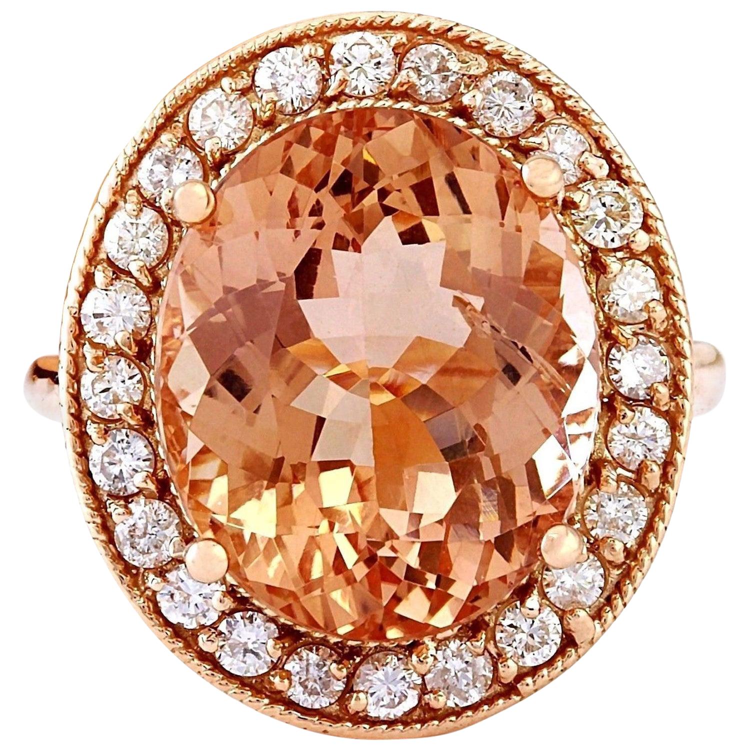 Morganite Diamond Ring In 14 Karat Solid Rose Gold  For Sale