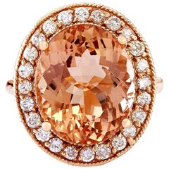 10.90 Carat Natural Morganite 18 Karat Solid Rose Gold Diamond Ring