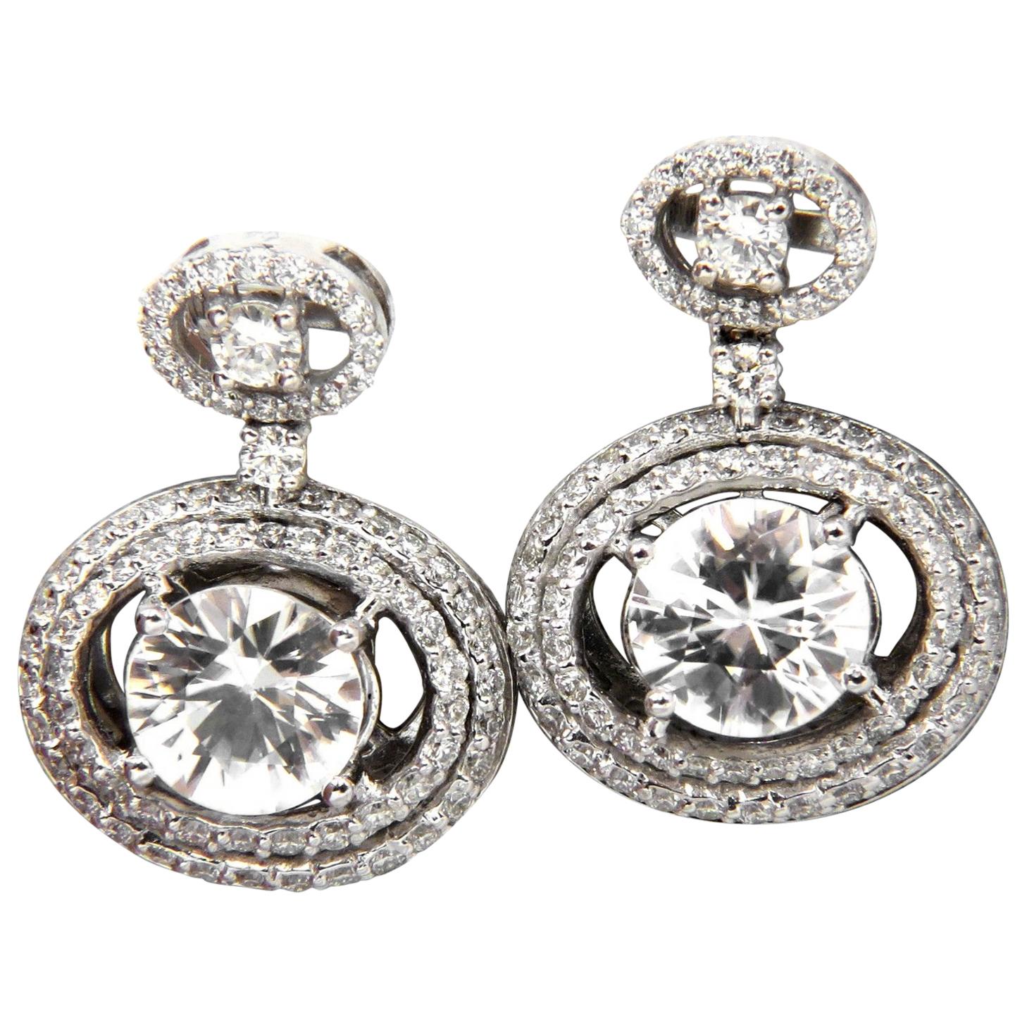 10.90 Carat Natural Zircon Diamonds Dangle Drop Earrings 14 Karat*