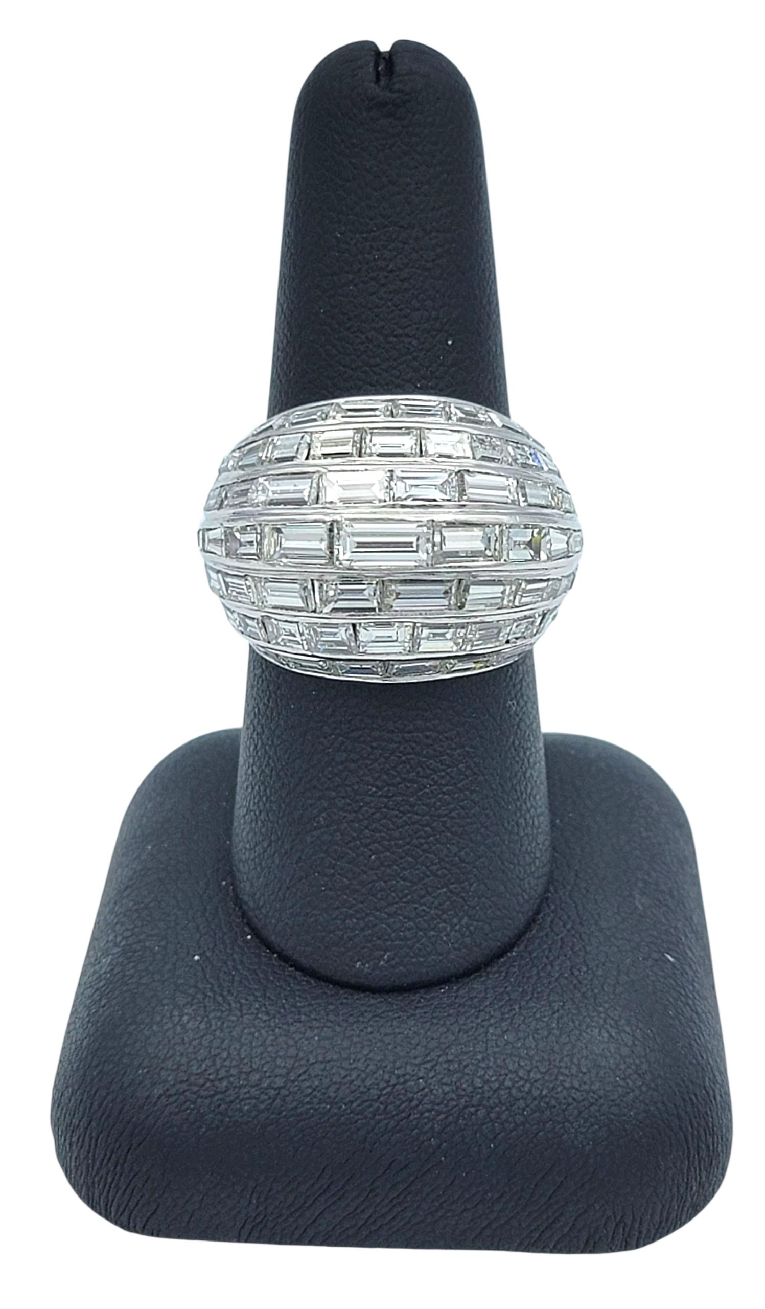 10.90 Carat Total Baguette Cut Diamond Multi Row Domed Cocktail Ring in Platinum en vente 4