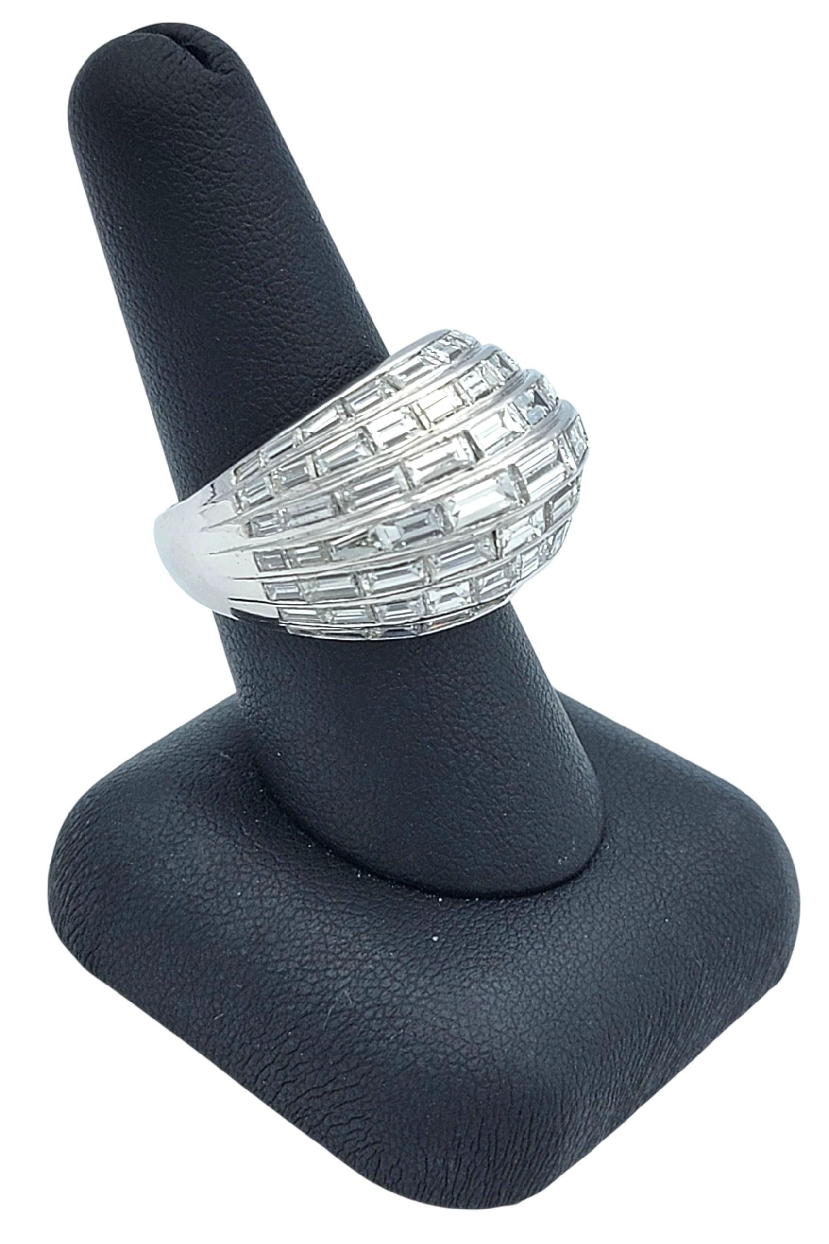 10.90 Carat Total Baguette Cut Diamond Multi Row Domed Cocktail Ring in Platinum en vente 5