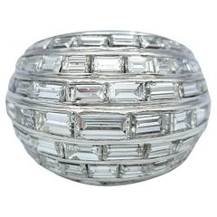 10.90 Carat Total Baguette Cut Diamond Multi Row Domed Cocktail Ring in Platinum