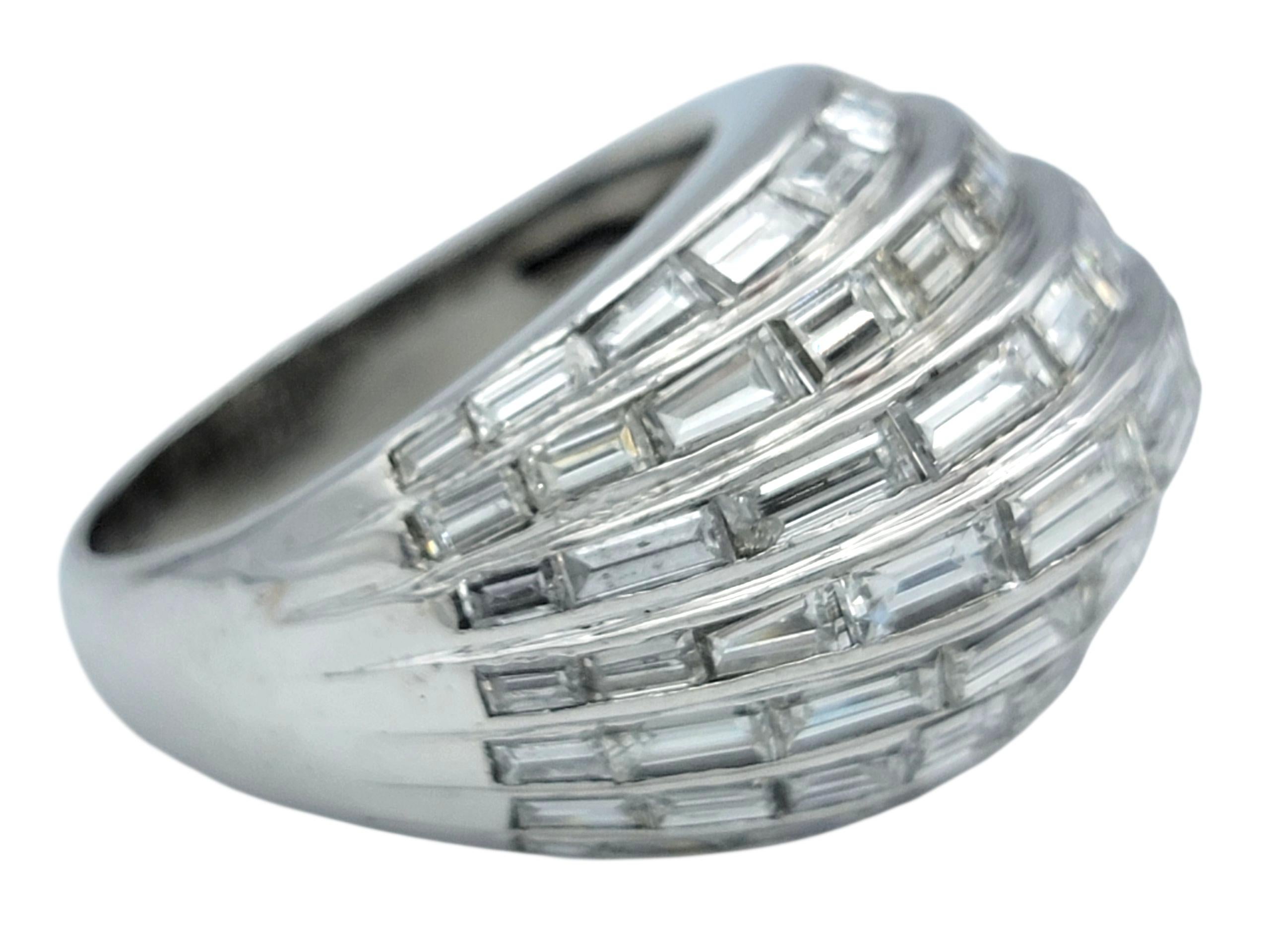 Taille baguette 10.90 Carat Total Baguette Cut Diamond Multi Row Domed Cocktail Ring in Platinum en vente