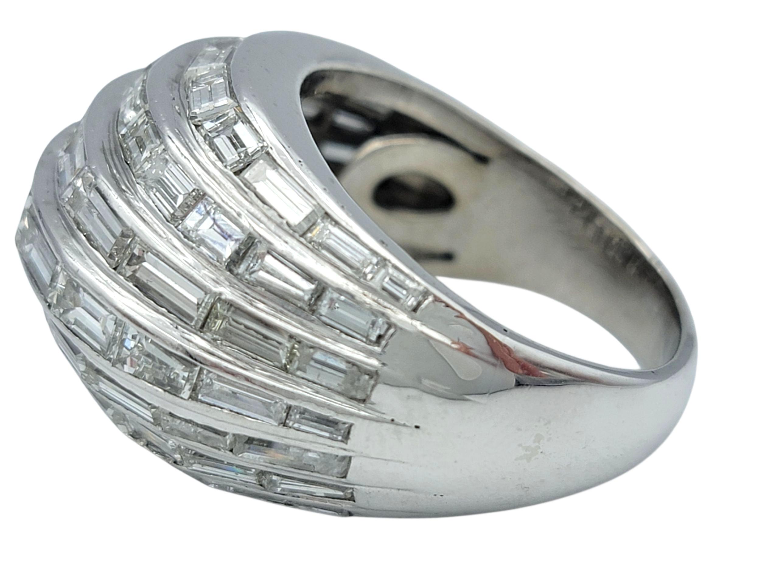 10.90 Carat Total Baguette Cut Diamond Multi Row Domed Cocktail Ring in Platinum Bon état - En vente à Scottsdale, AZ