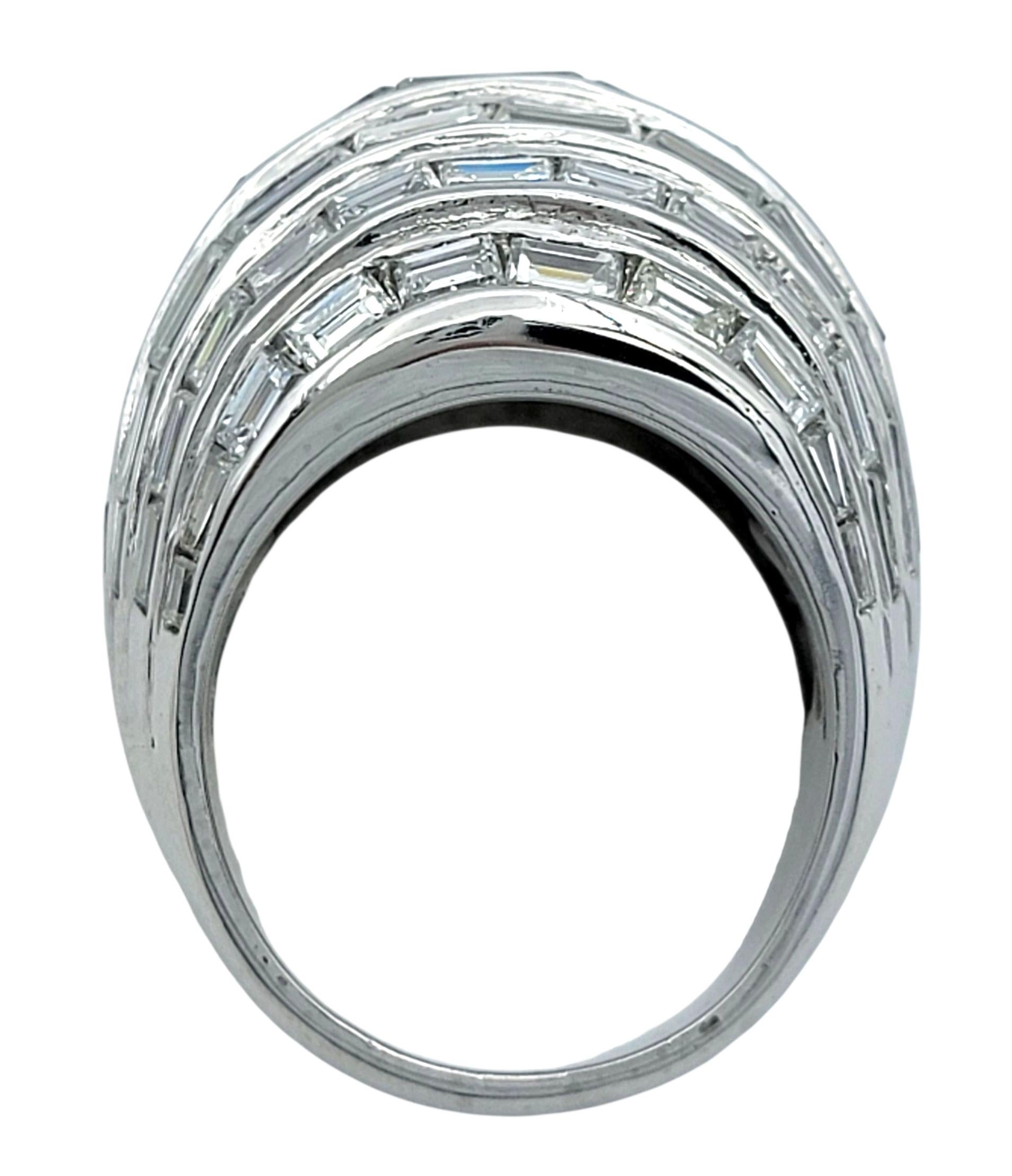 10.90 Carat Total Baguette Cut Diamond Multi Row Domed Cocktail Ring in Platinum Pour femmes en vente