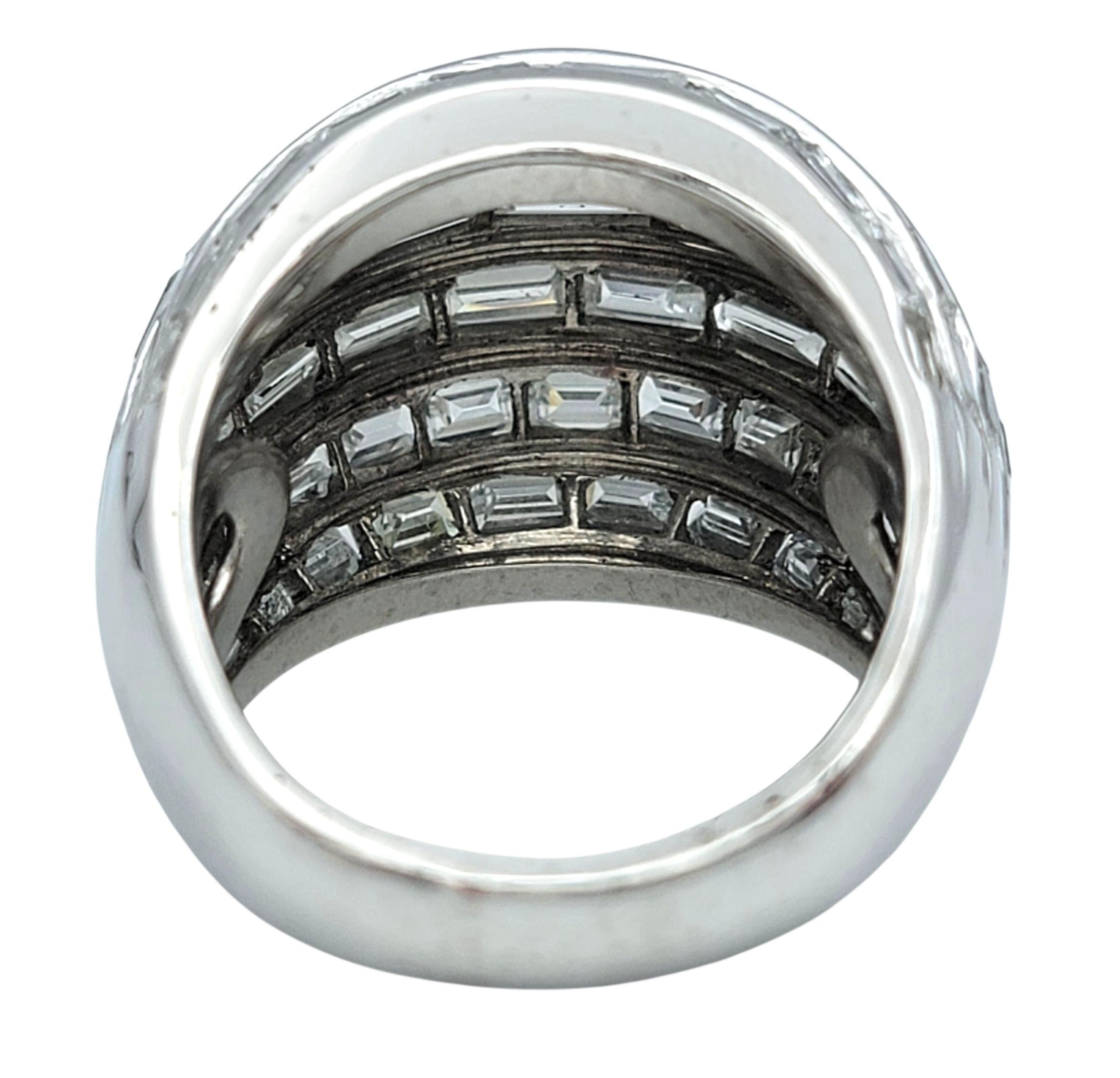 10.90 Carat Total Baguette Cut Diamond Multi Row Domed Cocktail Ring in Platinum en vente 1