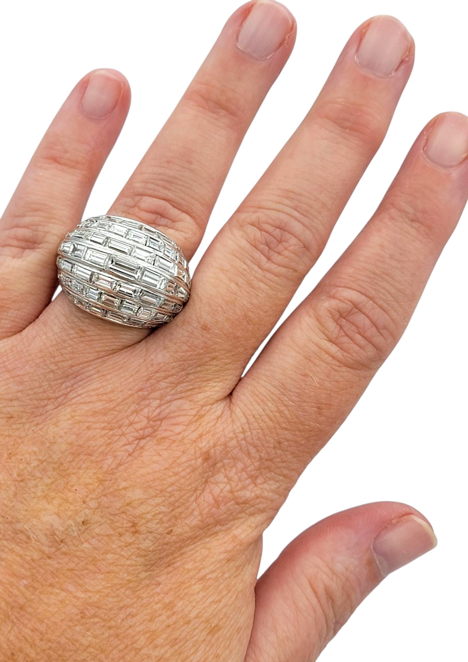 10.90 Carat Total Baguette Cut Diamond Multi Row Domed Cocktail Ring in Platinum en vente 2