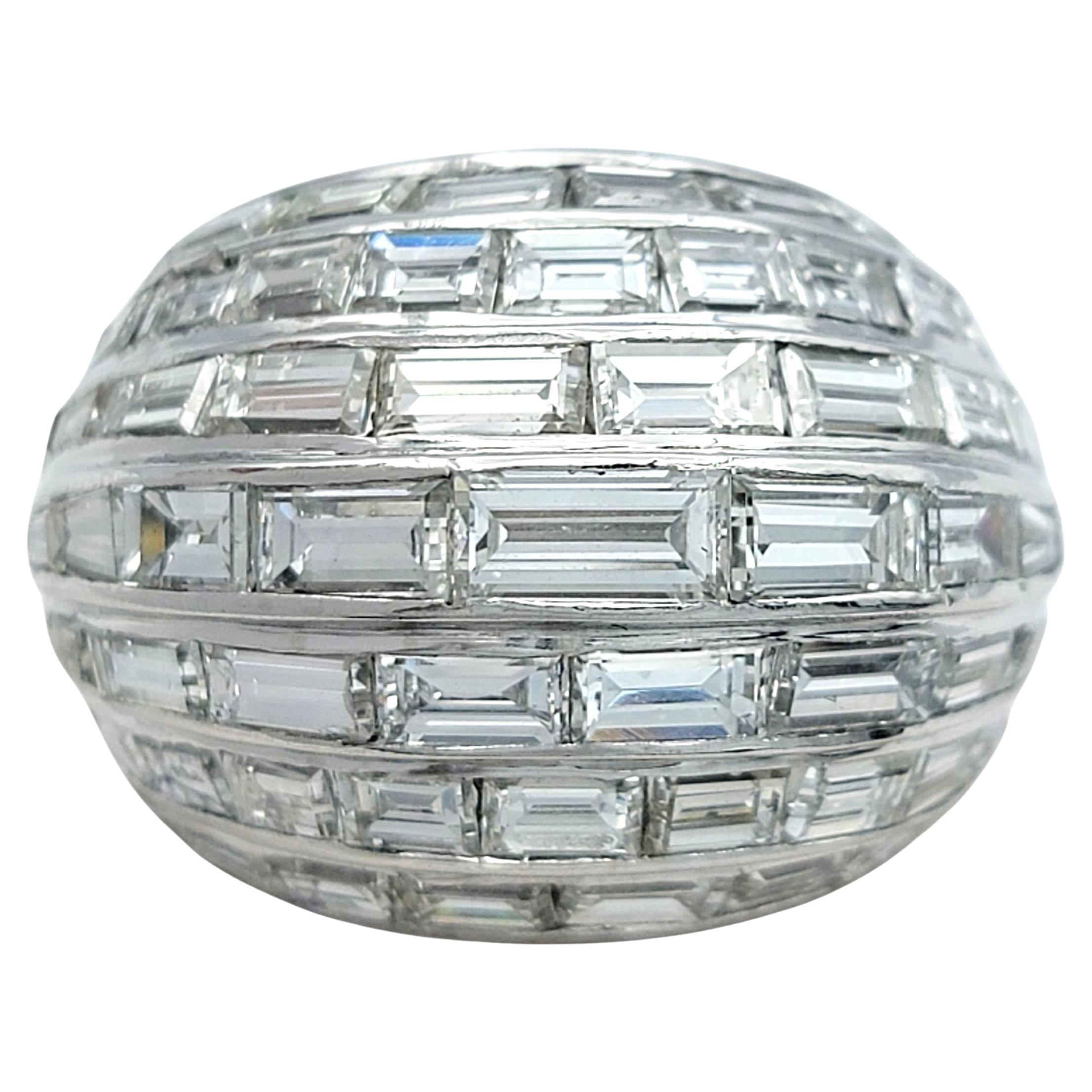 10.90 Carat Total Baguette Cut Diamond Multi Row Domed Cocktail Ring in Platinum