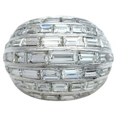 10.90 Carat Total Baguette Cut Diamond Multi Row Domed Cocktail Ring in Platinum