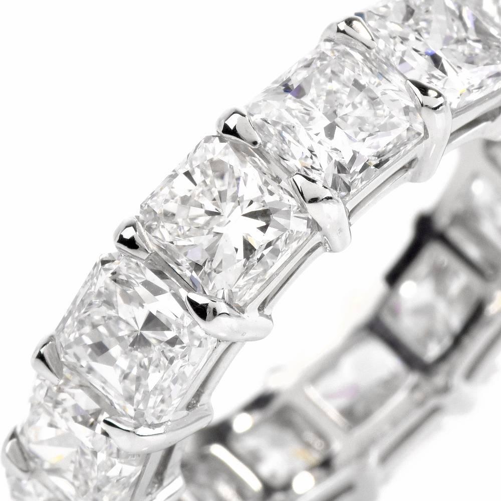 10.90 Carat Cushion Diamond Platinum Eternity Band Ring In New Condition In Miami, FL
