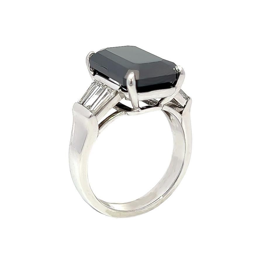 Art Deco 10.90CT Total Weight Black Diamond with baguette diamonds set in PLAT For Sale