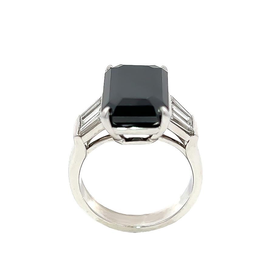 Baguette Cut 10.90CT Total Weight Black Diamond with baguette diamonds set in PLAT For Sale