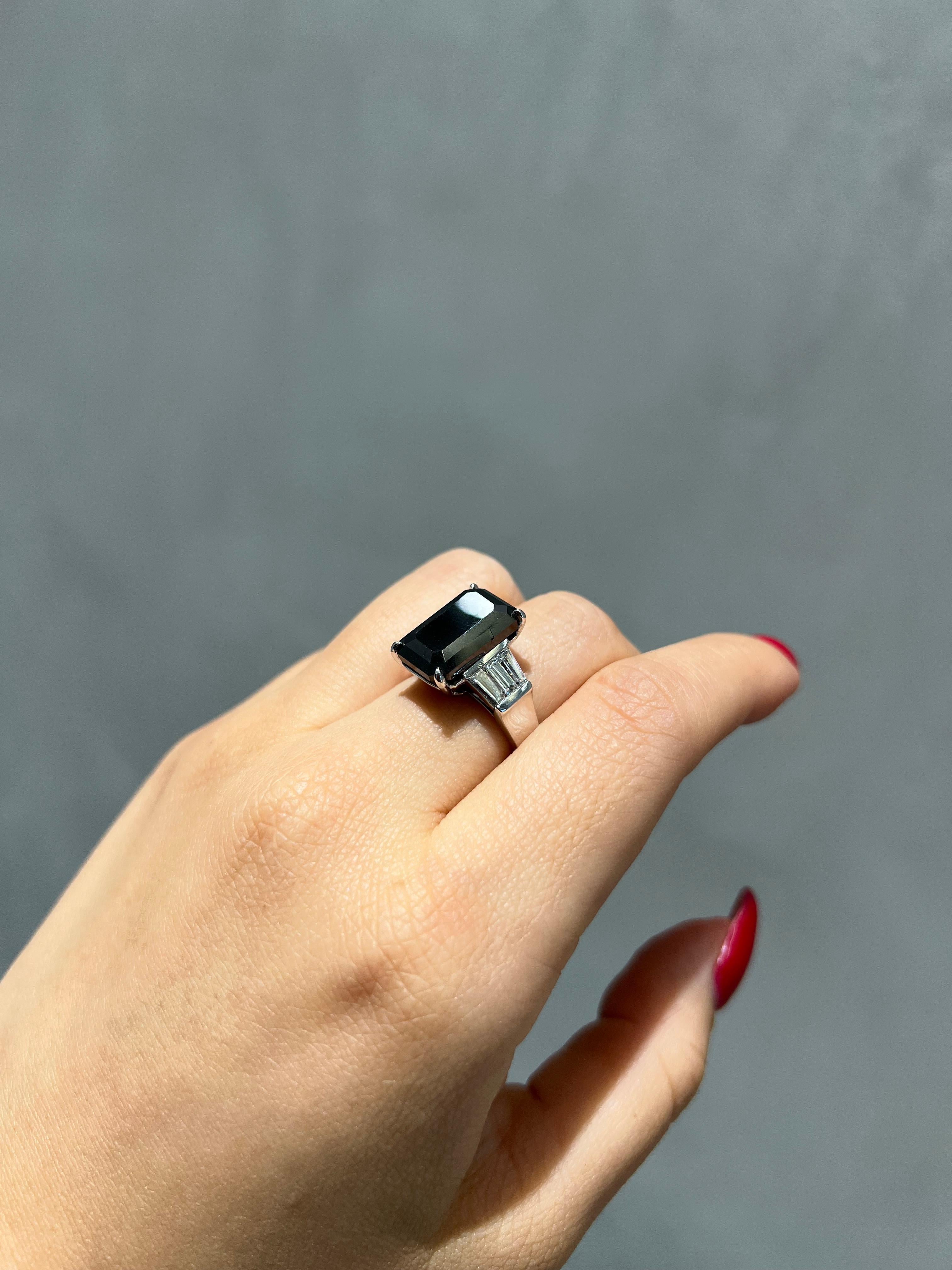 10.90CT Total Weight Black Diamond with baguette diamonds set in PLAT In New Condition For Sale In New York, NY