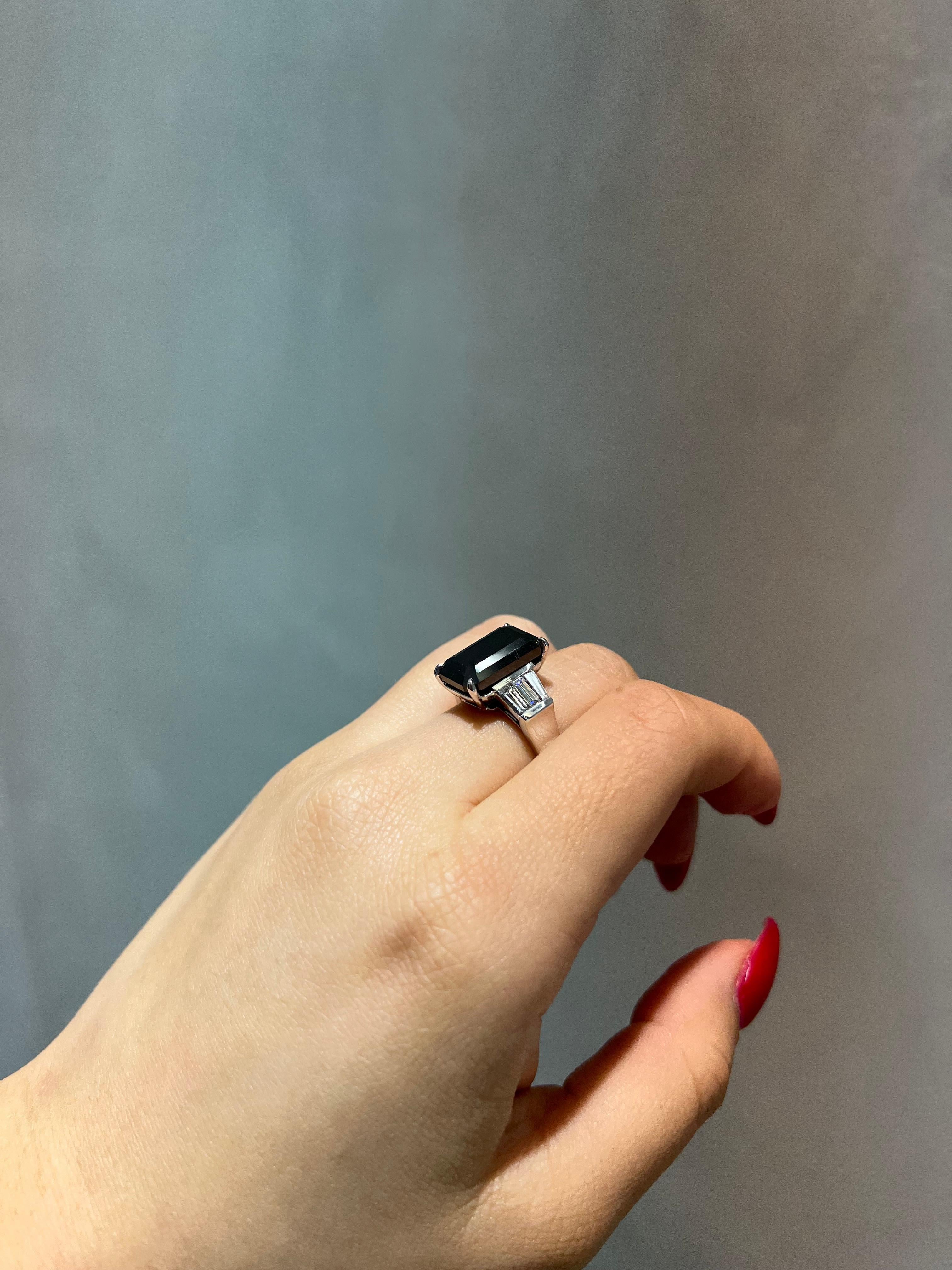 Women's or Men's 10.90CT Total Weight Black Diamond with baguette diamonds set in PLAT For Sale