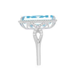 10.90CT's Sky Blue Topaz and Diamond in 14k White Gold Hand-Craft Ring