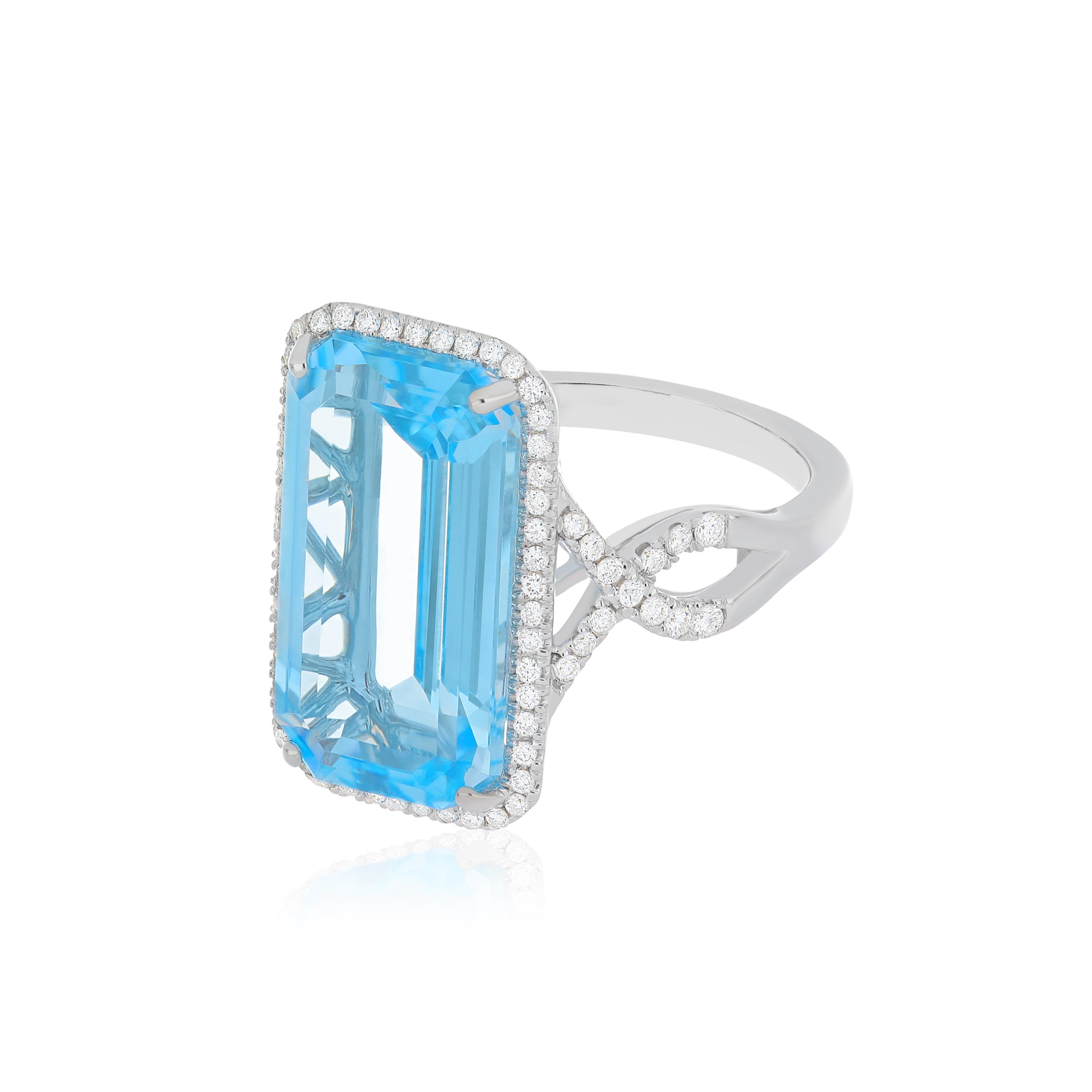 Im Angebot: 10.90CT's Himmelblauer Topas und Diamant in 14k Weißgold Hand-Craft Ring () 3