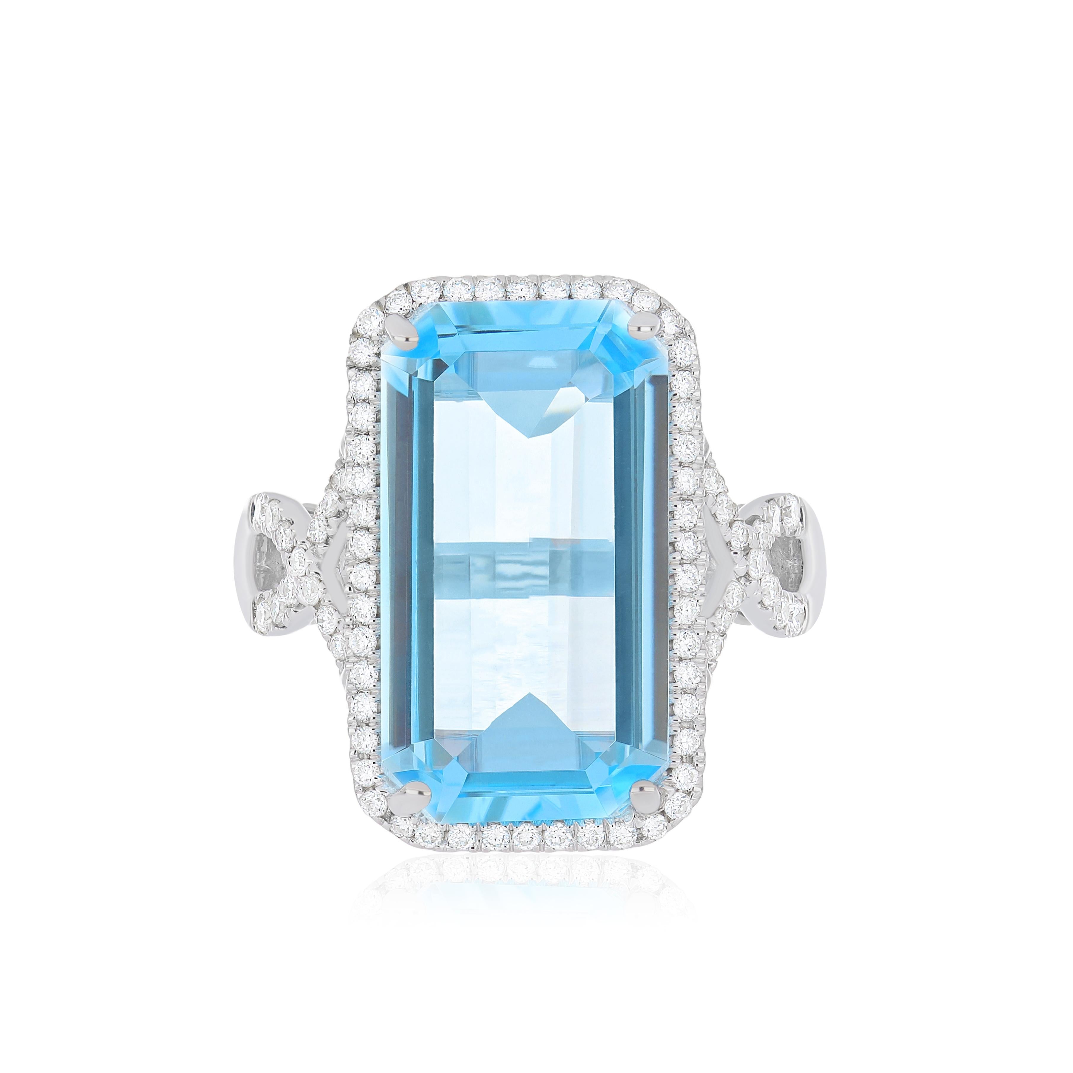 Im Angebot: 10.90CT's Himmelblauer Topas und Diamant in 14k Weißgold Hand-Craft Ring () 5